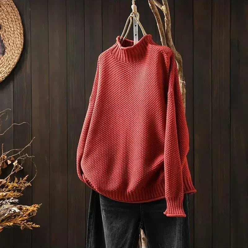 Pull Col Montant Côtelé Coupe Détente