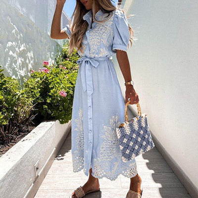 Robe chemise - Broderie en dentelle et ceinture réglable