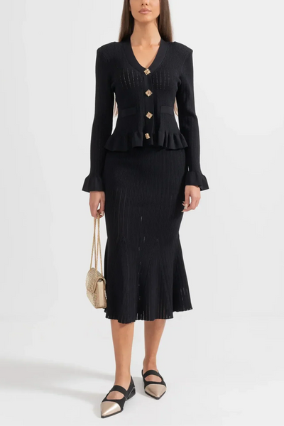 Prudence – Ensemble composé d'une robe midi en maille raffinée et d'un haut boutonné