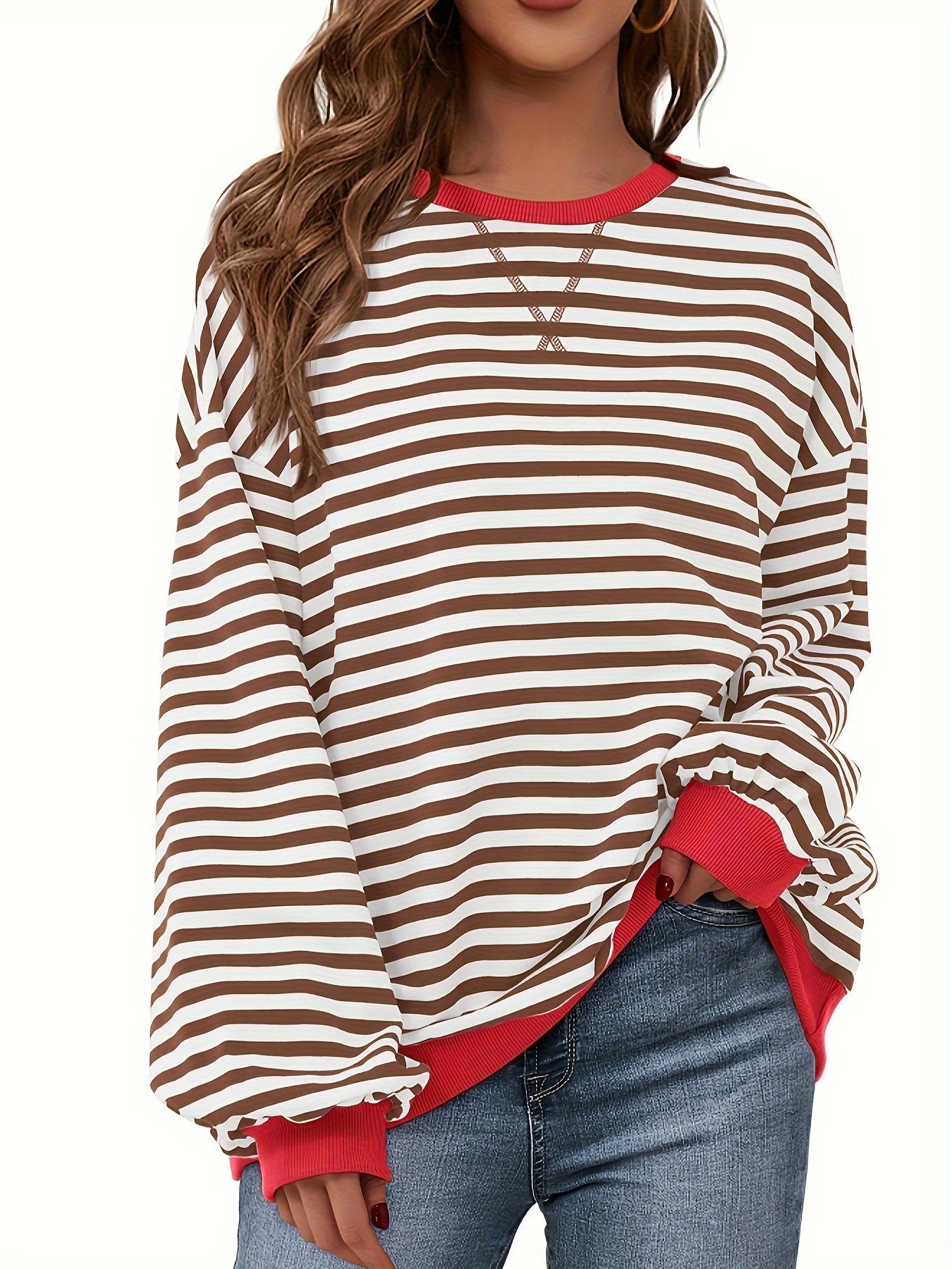 Sweat à col rond - Design à rayures colorées et coupe décontractée