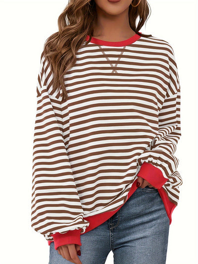 Sweat à col rond - Design à rayures colorées et coupe décontractée