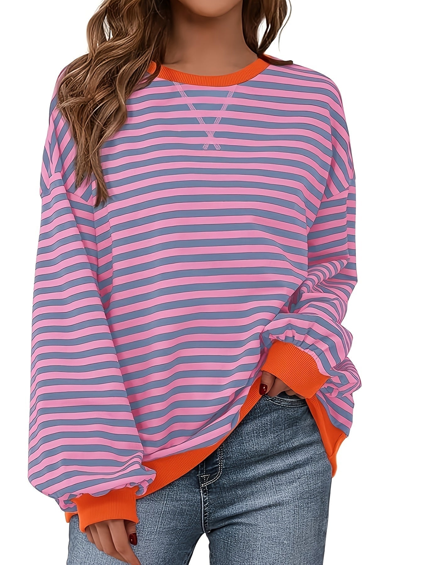 Sweat à col rond - Design à rayures colorées et coupe décontractée