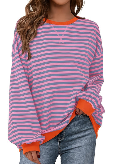 Sweat à col rond - Design à rayures colorées et coupe décontractée