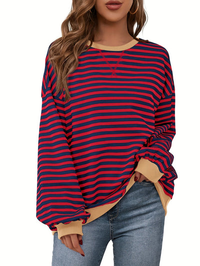 Sweat à col rond - Design à rayures colorées et coupe décontractée