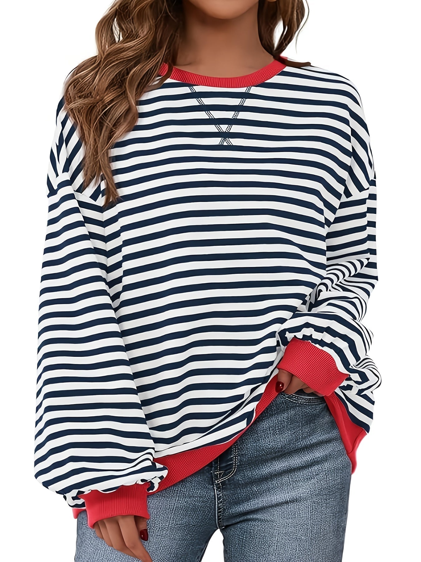 Sweat à col rond - Design à rayures colorées et coupe décontractée