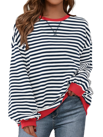 Sweat à col rond - Design à rayures colorées et coupe décontractée