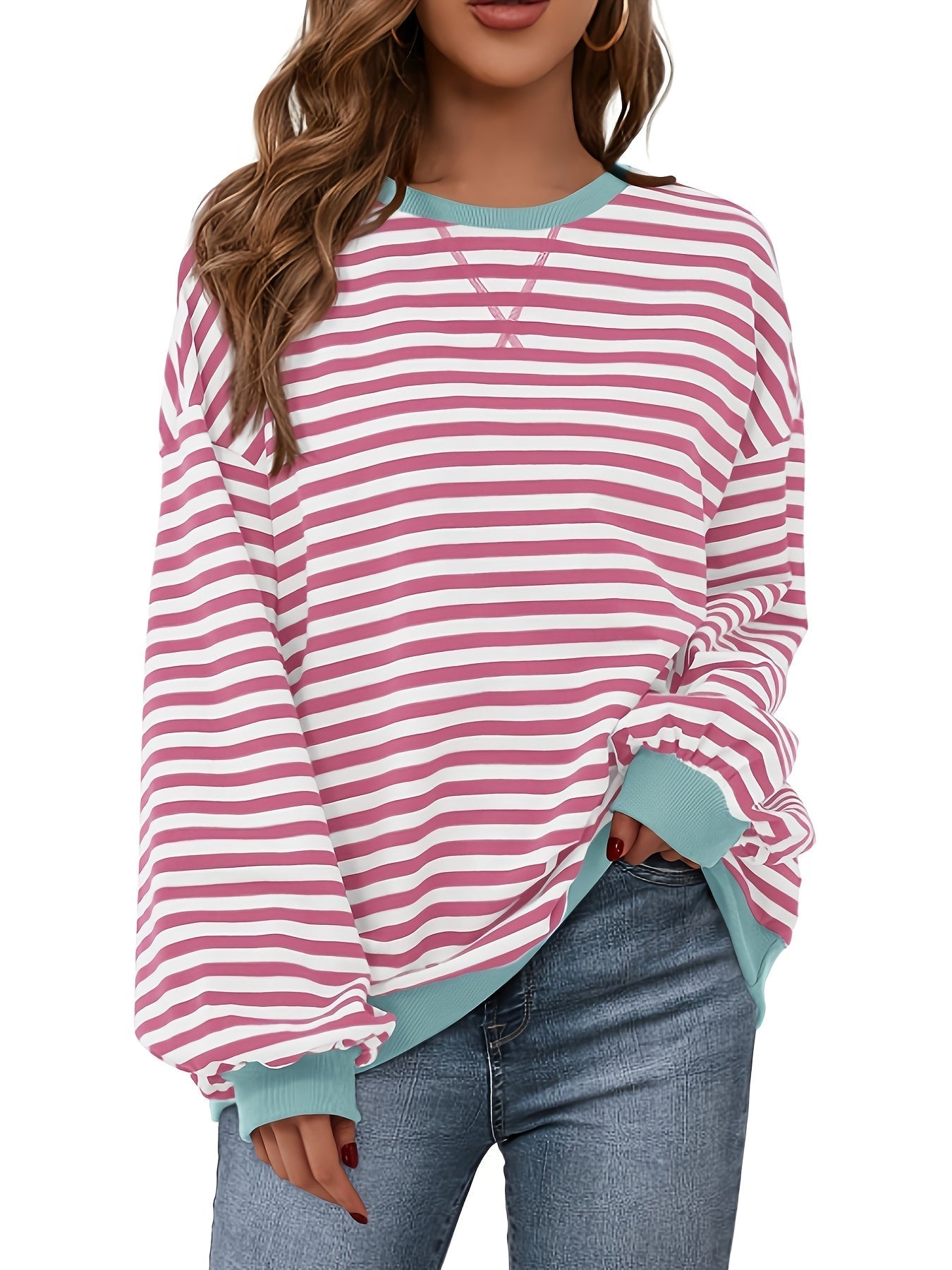 Sweat à col rond - Design à rayures colorées et coupe décontractée