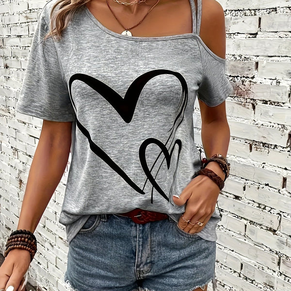 T-shirt - motif en forme de cœur et épaule froide
