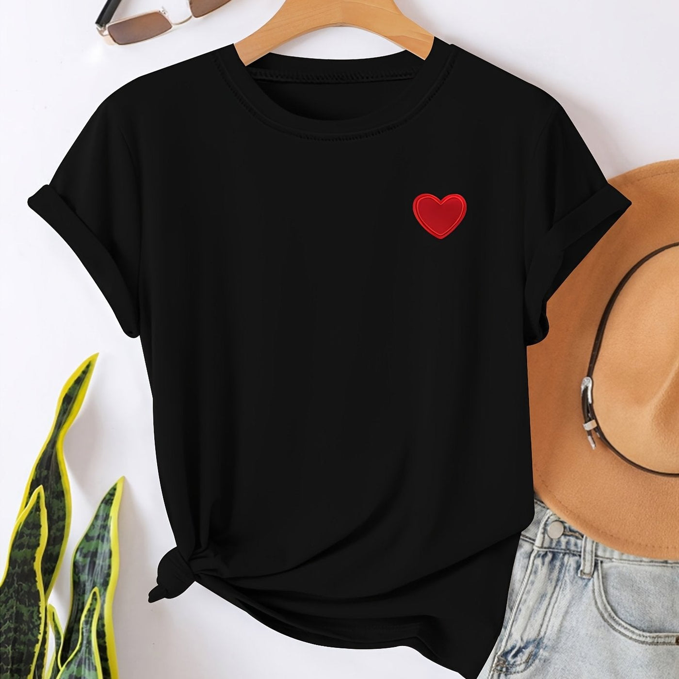 T-shirt - Imprimé en forme de cœur et col rond pour plus de confort