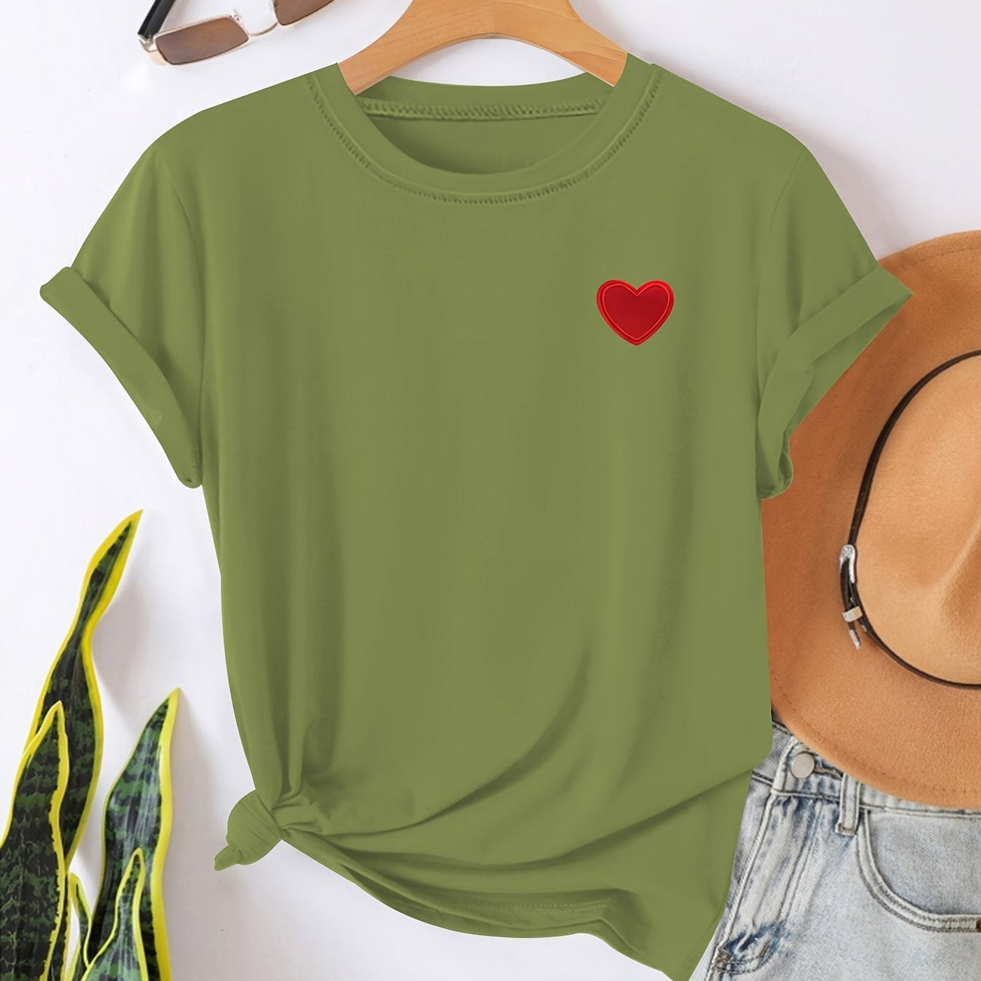 T-shirt - Imprimé en forme de cœur et col rond pour plus de confort