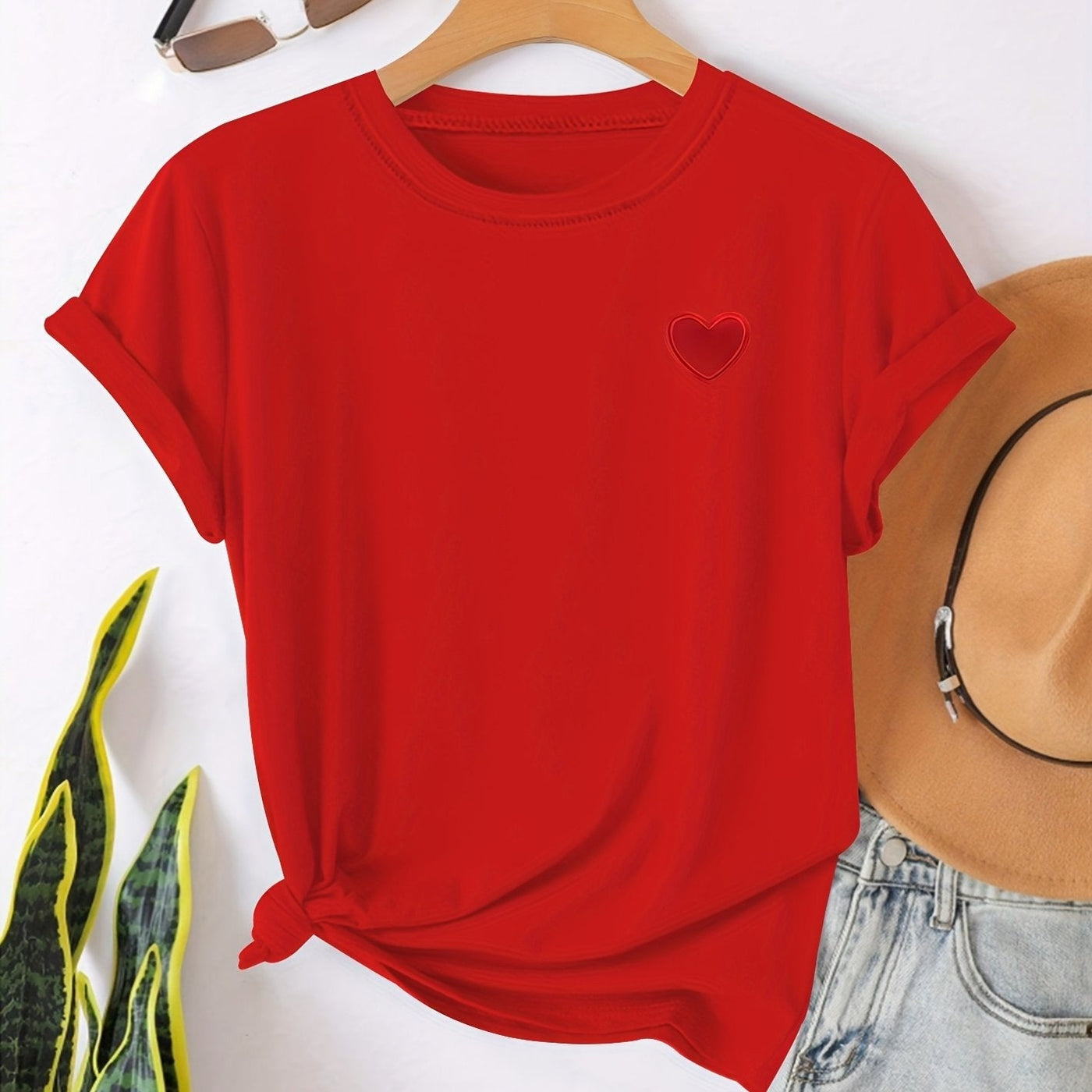 T-shirt - Imprimé en forme de cœur et col rond pour plus de confort