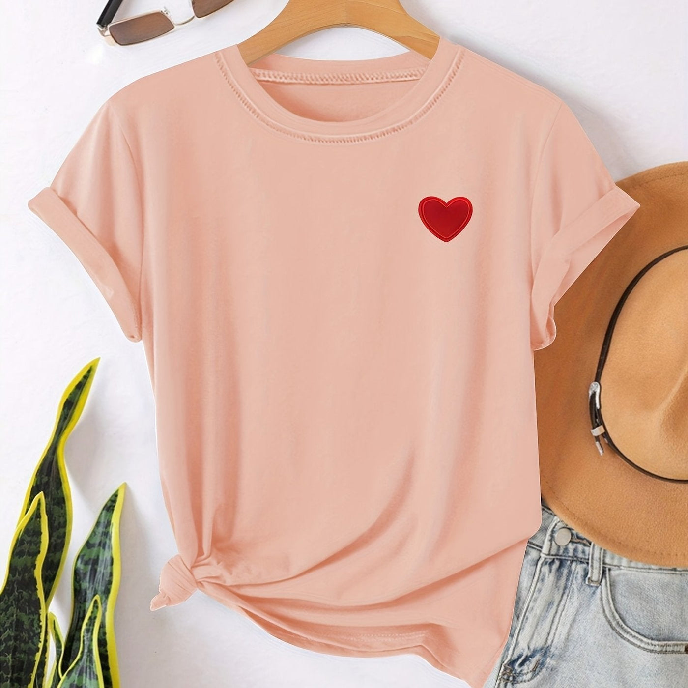 T-shirt - Imprimé en forme de cœur et col rond pour plus de confort