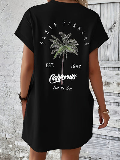 Robe T-shirt - Imprimé palmier avec poche et coupe confortable