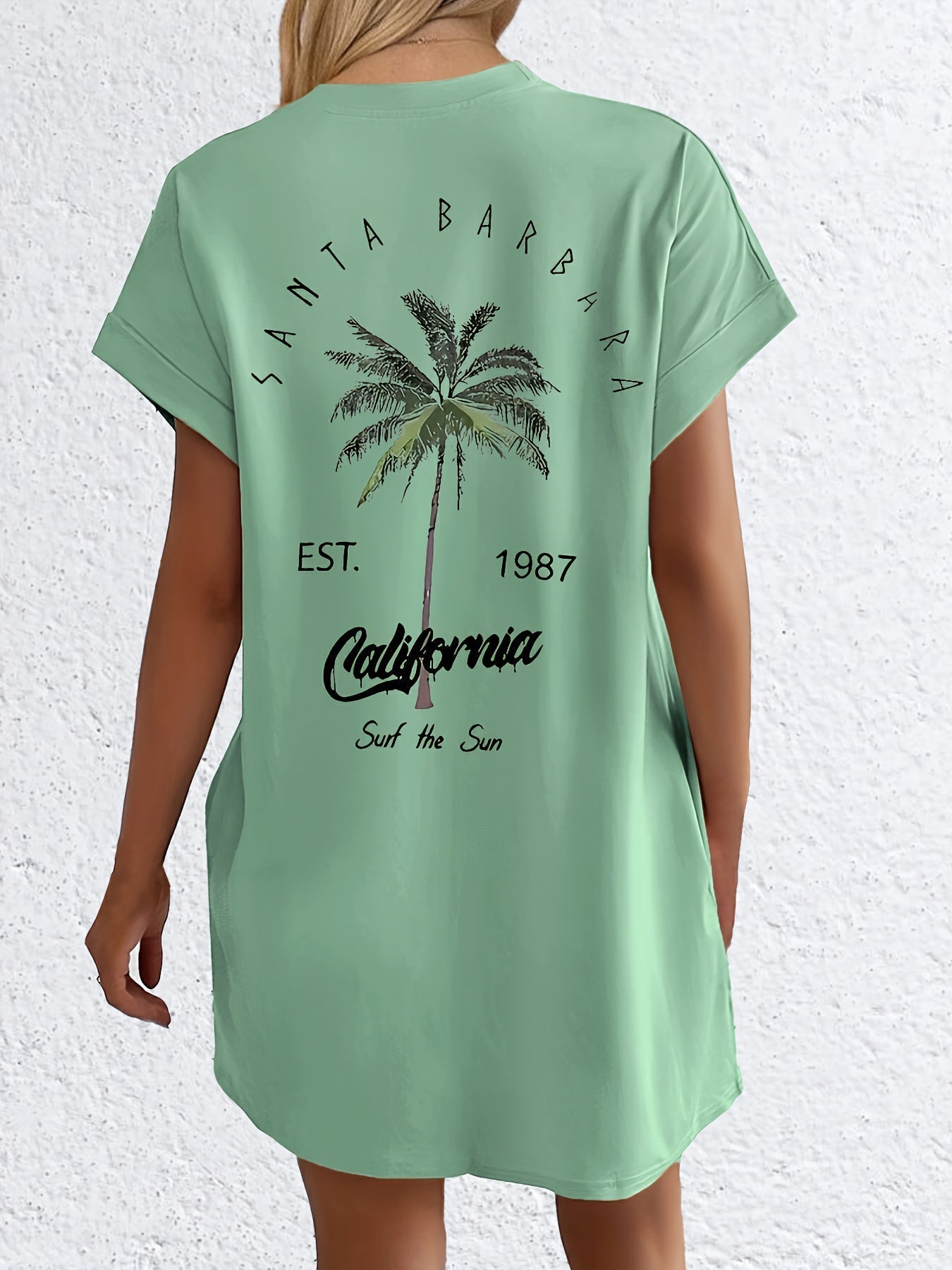 Robe T-shirt - Imprimé palmier avec poche et coupe confortable