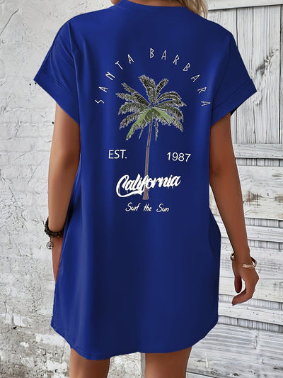 Robe T-shirt - Imprimé palmier avec poche et coupe confortable