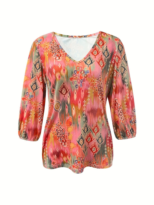 T-shirt - Col en V et matière respirante avec imprimé floral