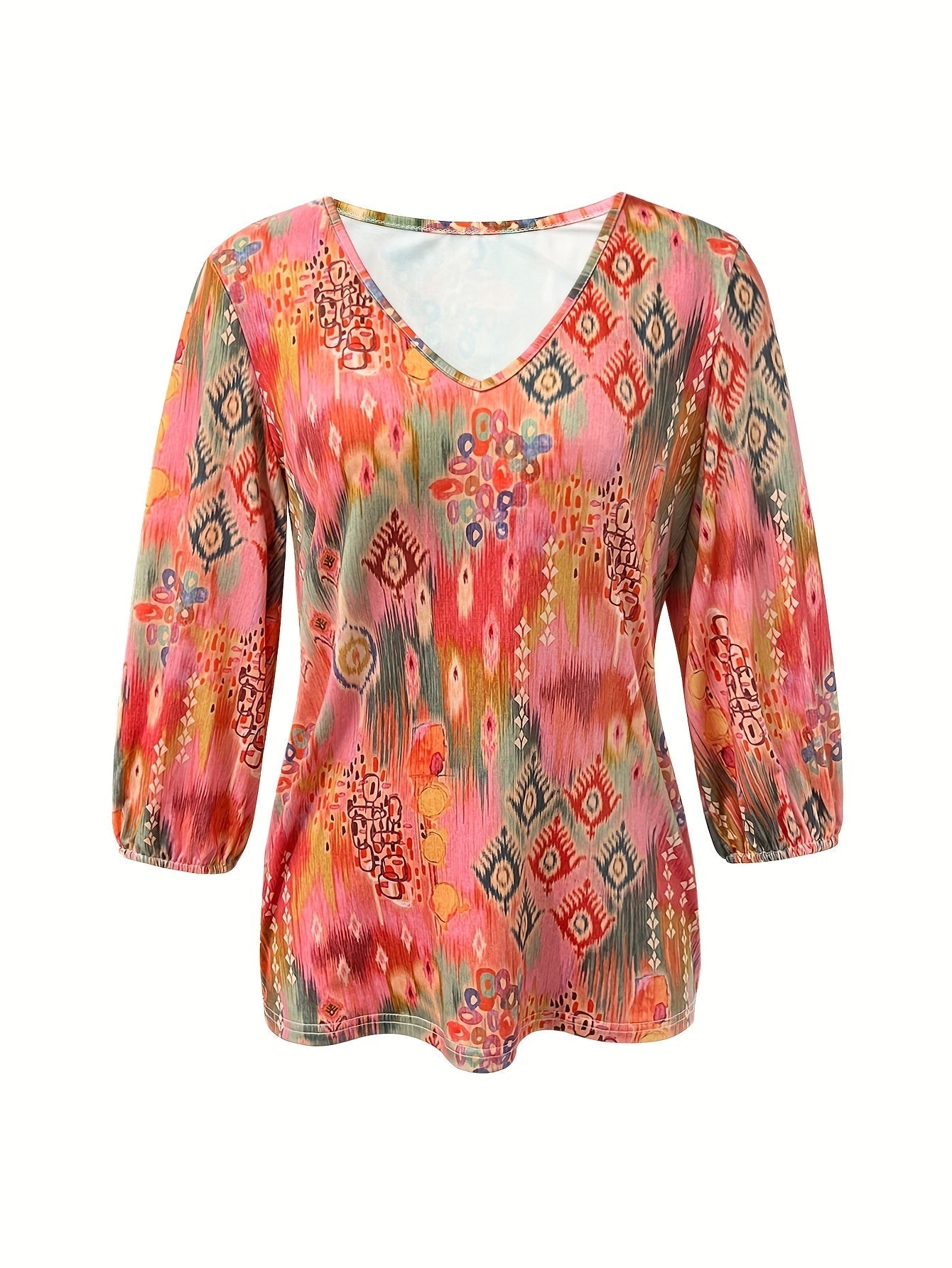 T-shirt - Col en V et matière respirante avec imprimé floral