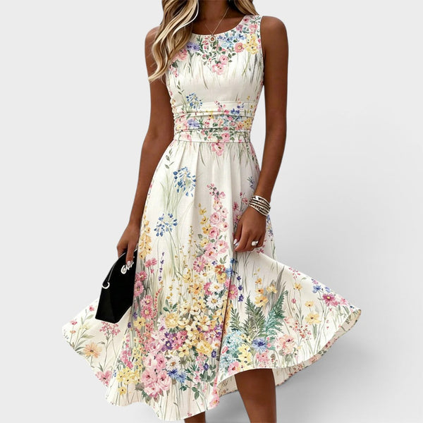 Tanya | Robe Midi Fleurie Sans Manches