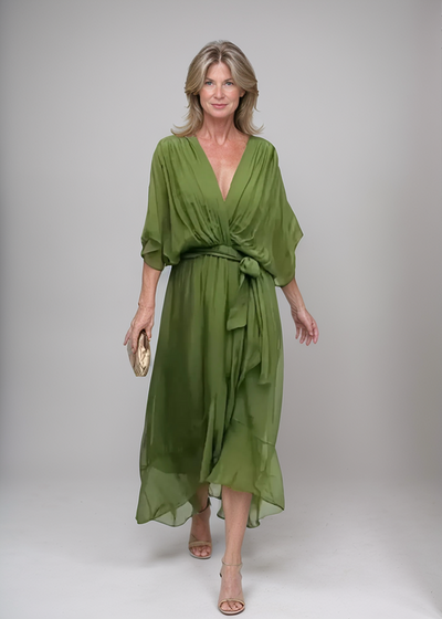Monica™ | Robe midi en chiffon avec effet portefeuille