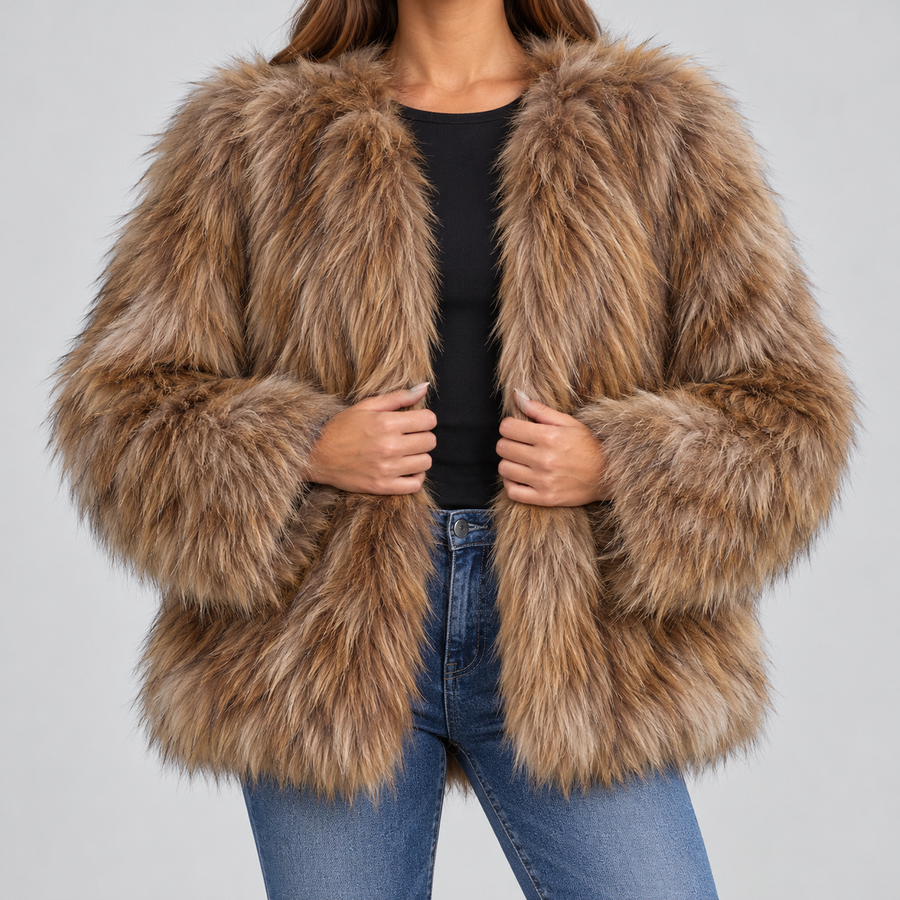 Manteau Effet Fourrure Oversize à Col Rond