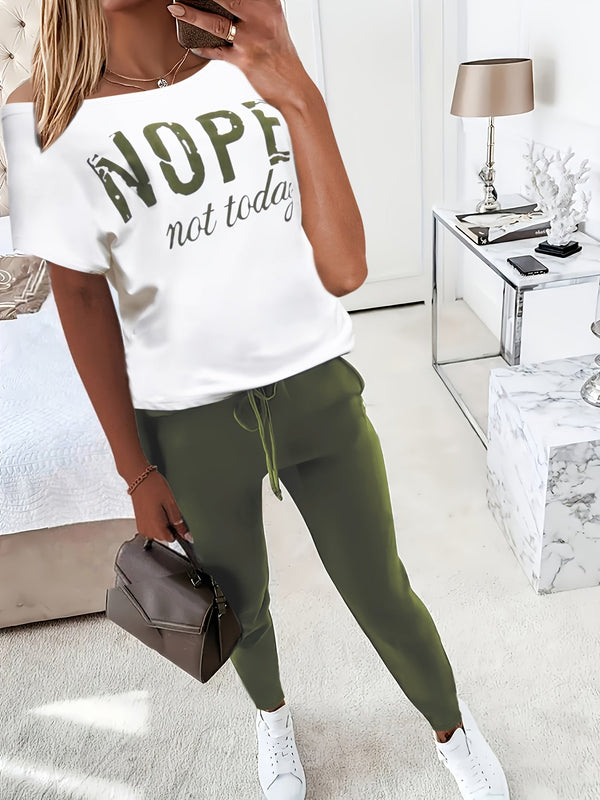 Ensemble deux pièces - T-shirt décontracté à manches courtes et pantalon long