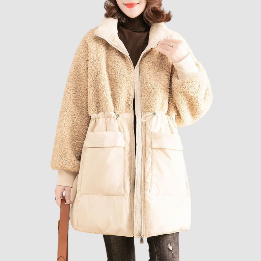 Manteau Long Matelassé à Col Montant