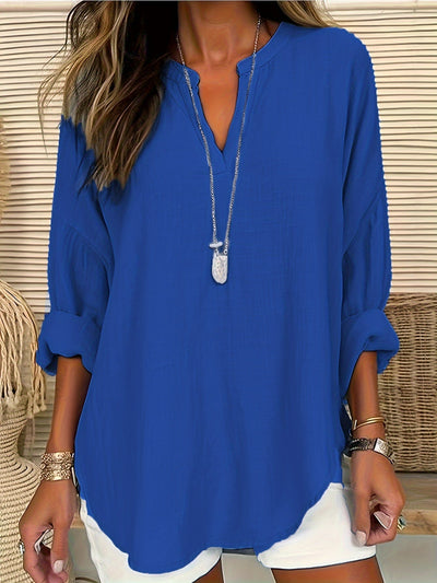 Chemise à col en V et à manches longues - Coupe décontractée et tissu léger