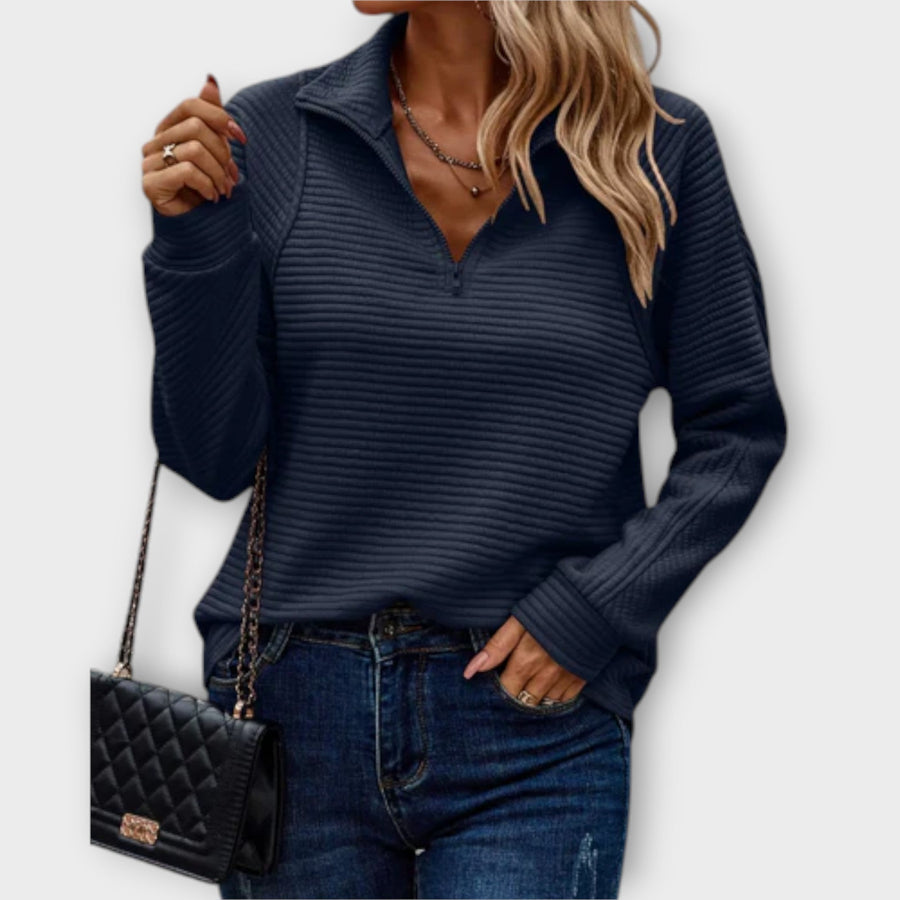 Sweat Col V Zippé Élégant