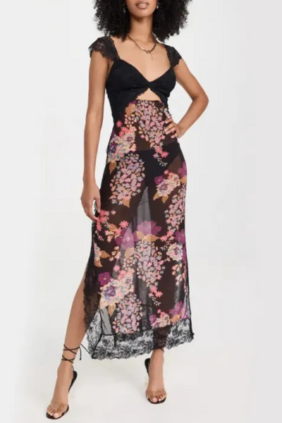 Vionette | Flowers Robe à bretelles en dentelle avec encolure en V