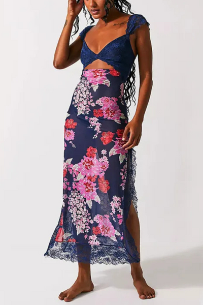 Vionette | Flowers Robe à bretelles en dentelle avec encolure en V