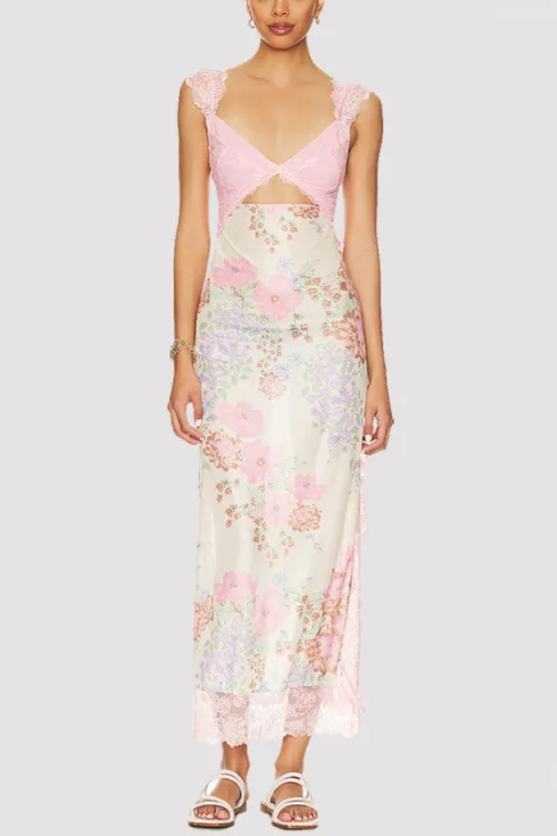 Vionette | Flowers Robe à bretelles en dentelle avec encolure en V