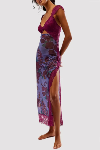 Vionette | Flowers Robe à bretelles en dentelle avec encolure en V