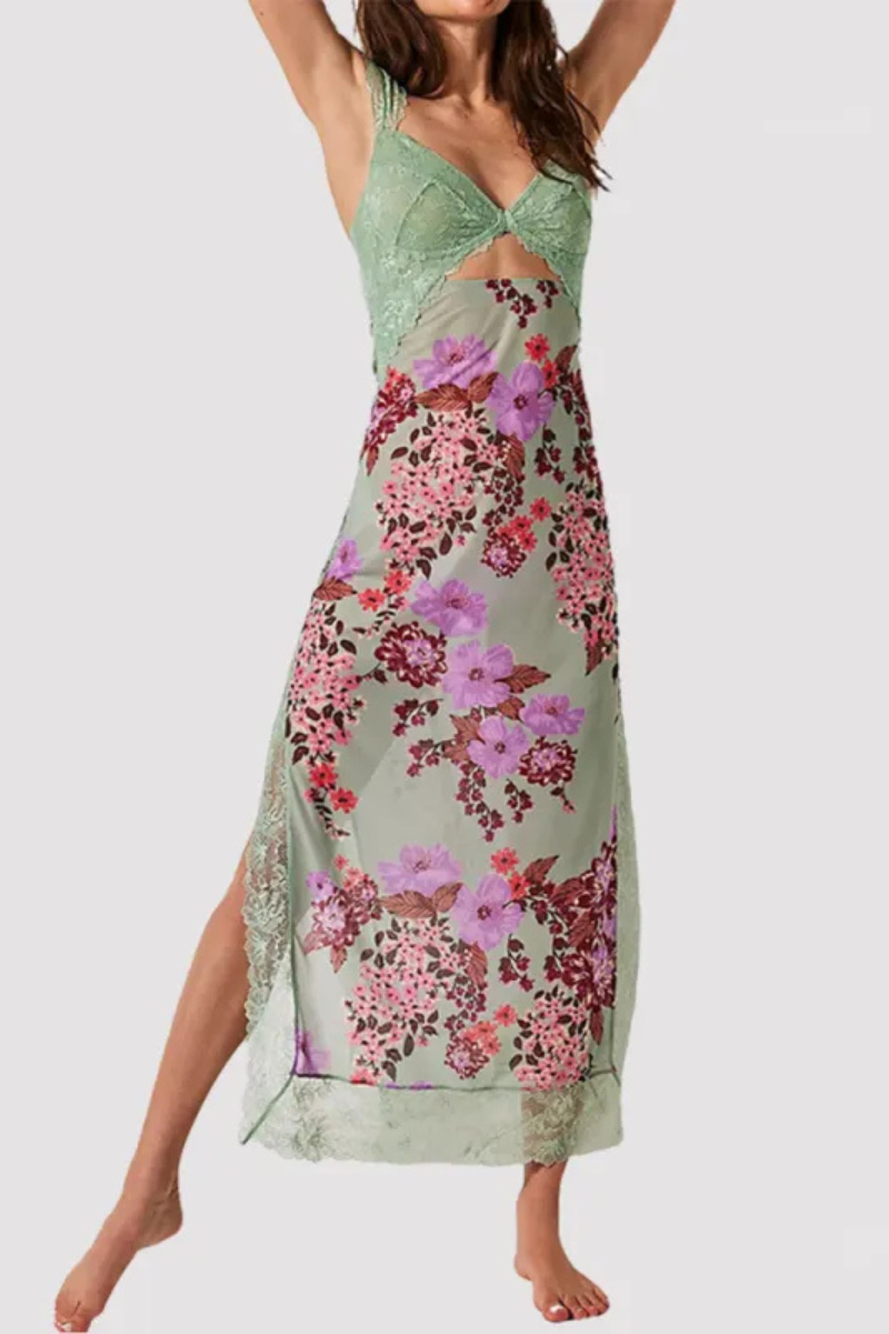 Vionette | Flowers Robe à bretelles en dentelle avec encolure en V