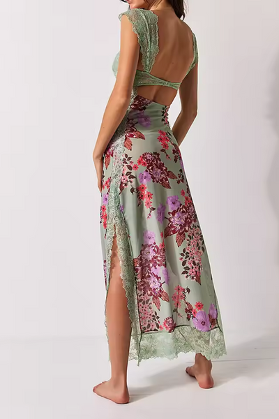 Vionette | Flowers Robe à bretelles en dentelle avec encolure en V