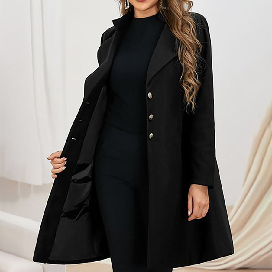 Manteau Long Cintré à Col Cranté