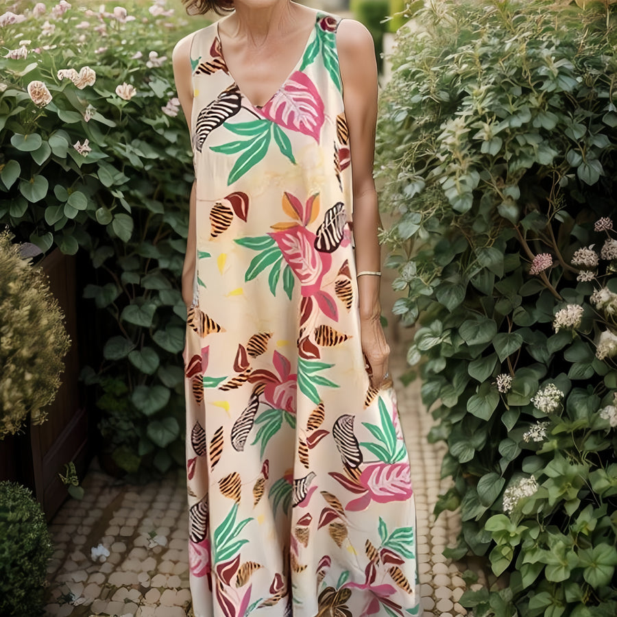 Robe Maxi Fluide Tropicale — vue de profil, silhouette élancée