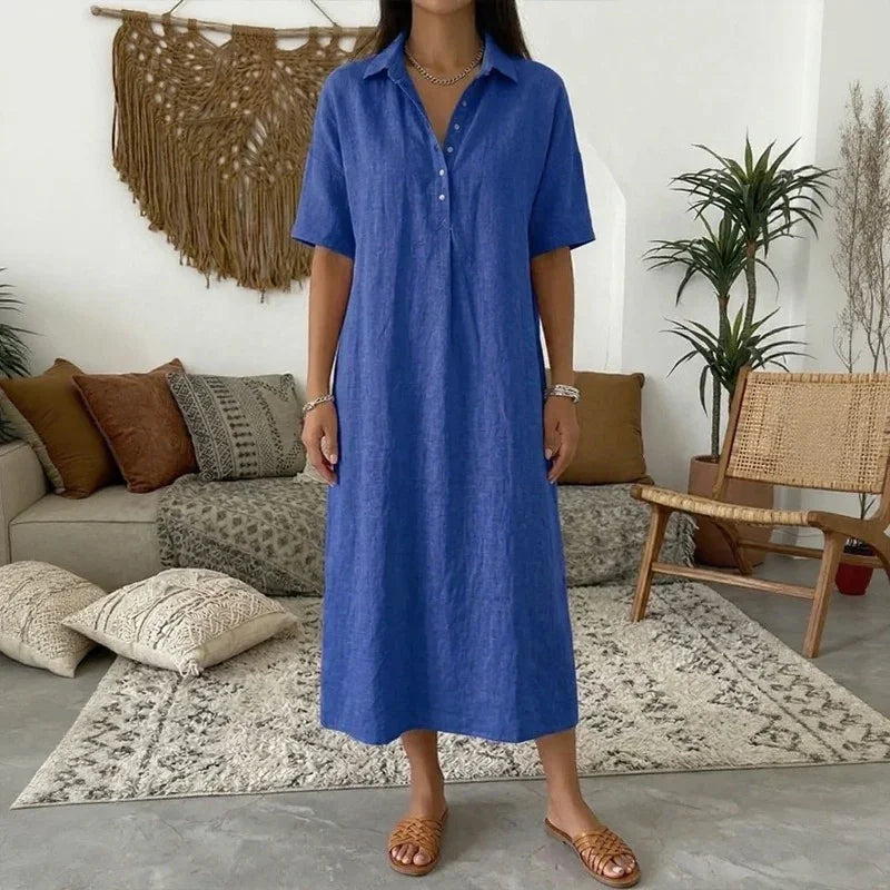 Robe Élégante col structuré — vue de profil silhouette fluide