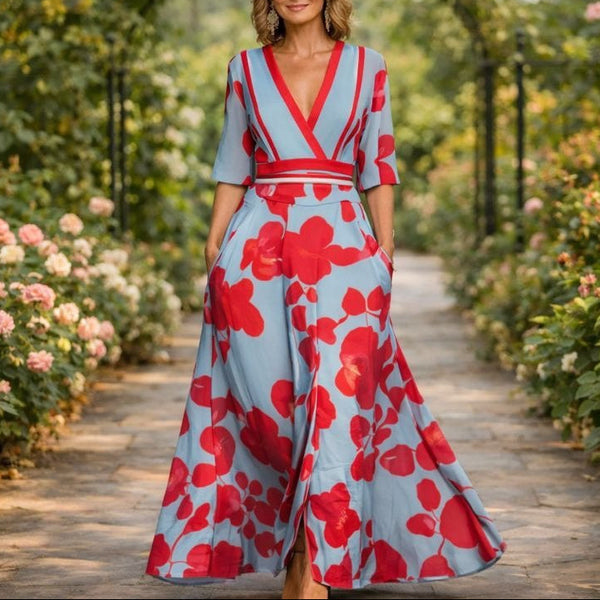 Robe Longue Col V - Élégance Intemporelle