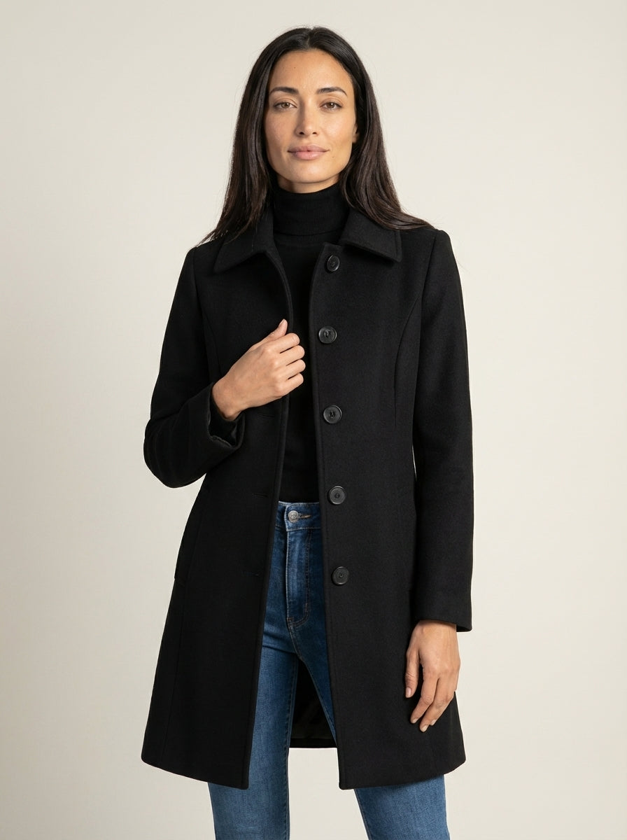 Manteau Mi-Long Cintré à Boutonnage Simple