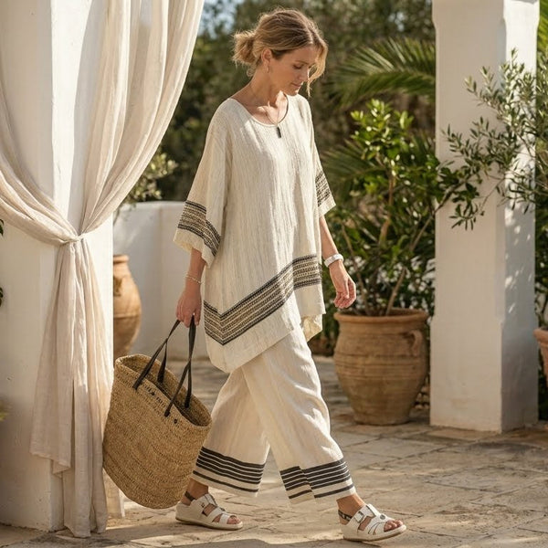 Mariella – ensemble Élégant  : haut à rayures noires et pantalon fluide