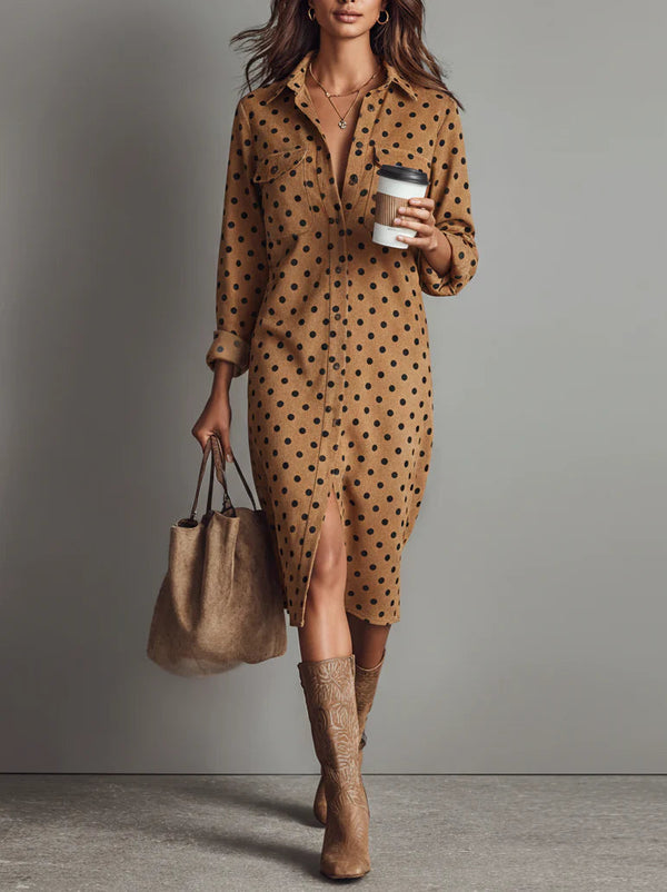 Rosalie | Robe mi-longue à pois et effet daim