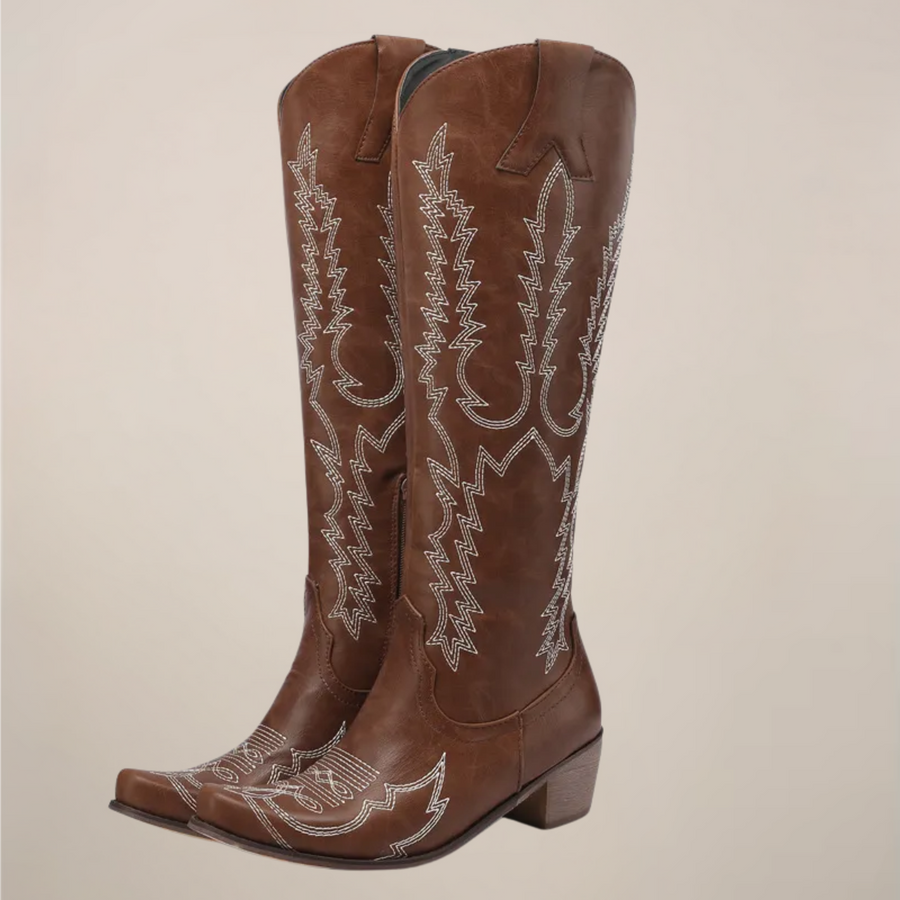 Bottes Hautes à Broderies Contrastées