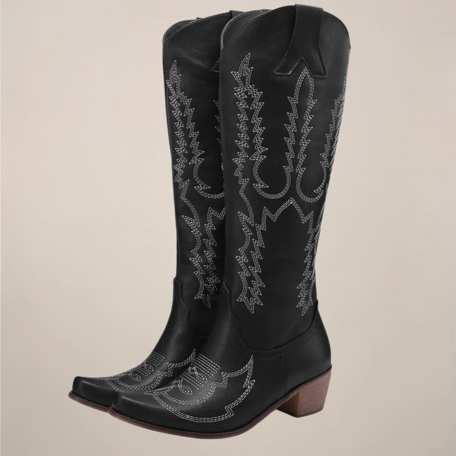 Bottes Hautes à Broderies Contrastées