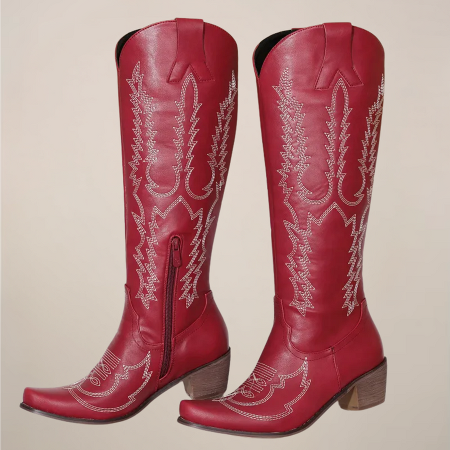 Bottes Hautes à Broderies Contrastées
