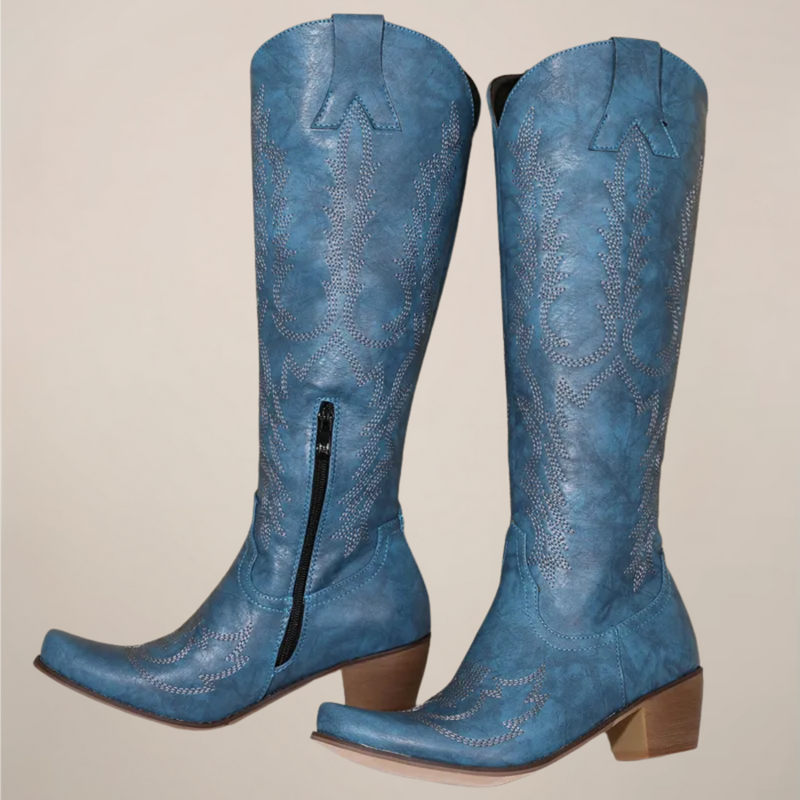 Bottes Hautes à Broderies Contrastées