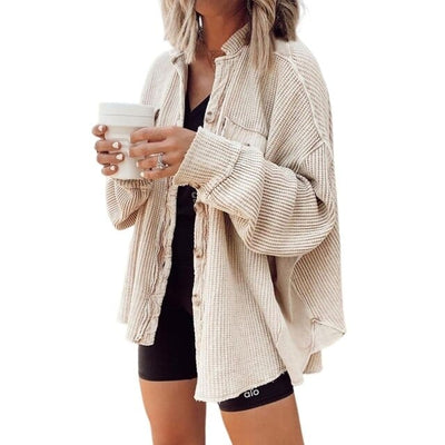 Ariana | Fashionable Rib Velvet Button Coat