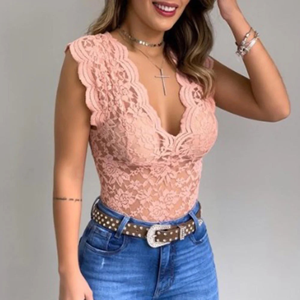 Celeste | Elegant V-Neck Lace Top for Women
