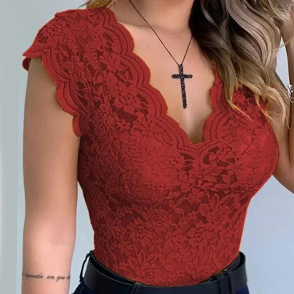 Celeste | Elegant V-Neck Lace Top for Women