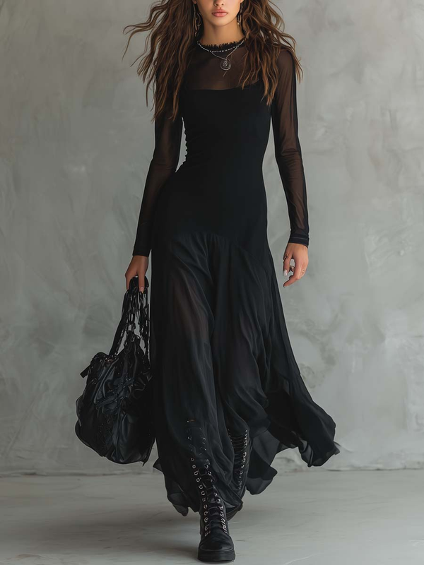 Vestido largo fluido negro - Corte amplio atemporal