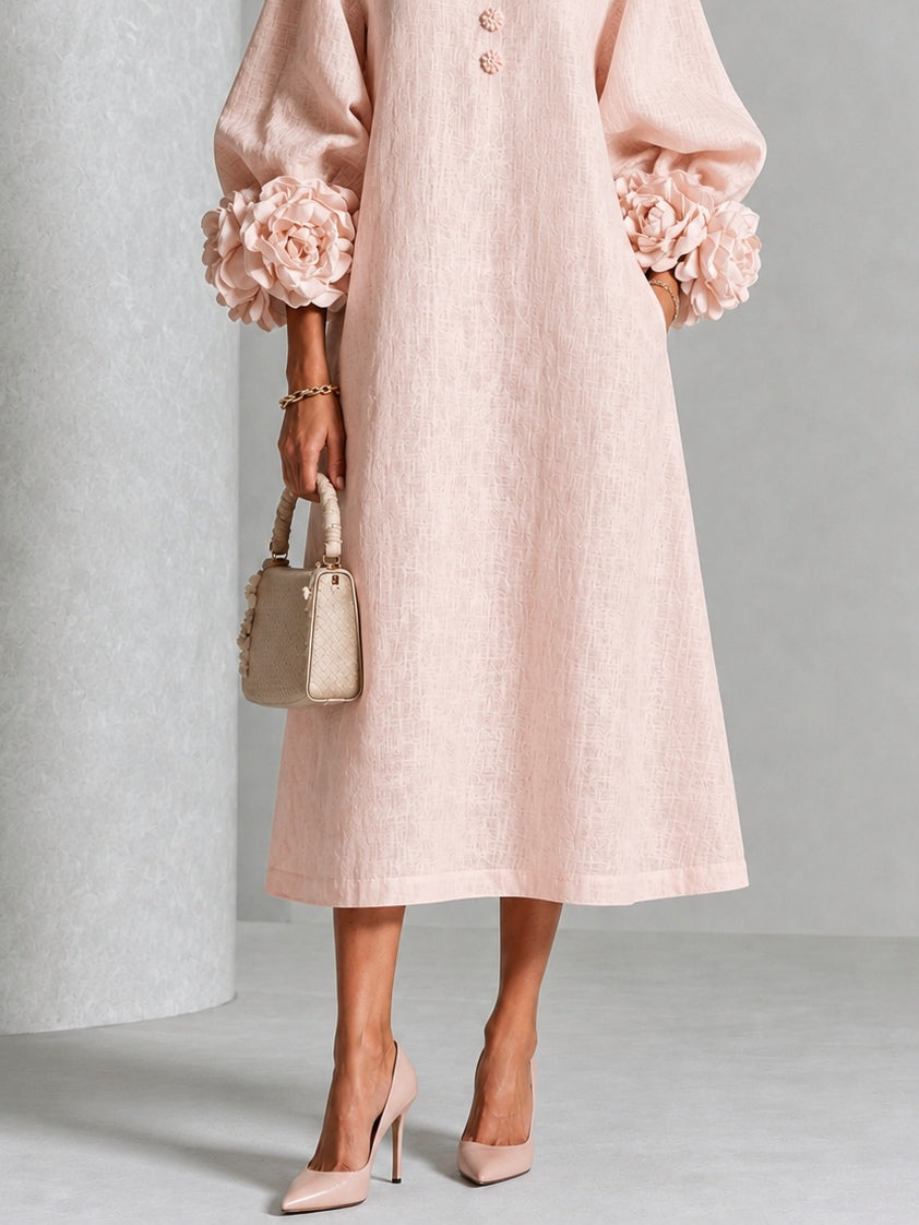 Robe Fleurine — vue latérale, coupe droite midi